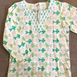 EUC Rikshaw Design Womens Tunic, Fish Print, Size XS